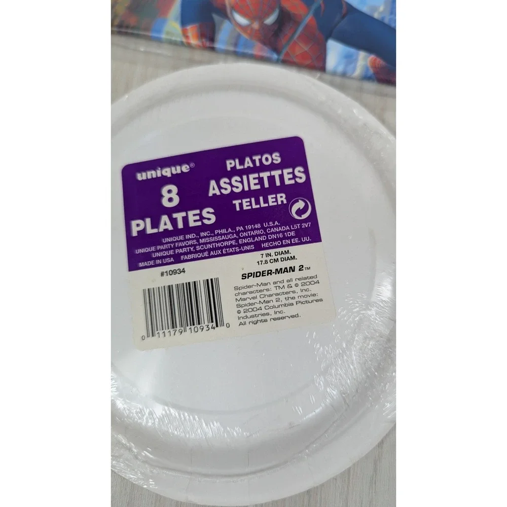 Spider-Man 2 Party Supplies Set 2004 Vintage dessert plates tablecloth bags cups